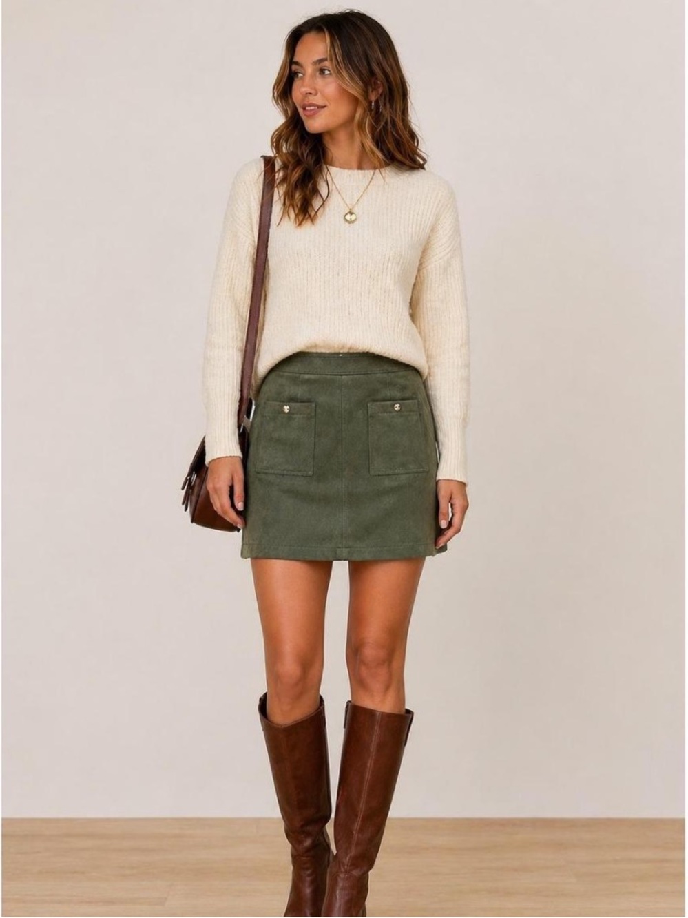 LOFT Olive Green Faux Suede Front Pocket Mini Skirt Skirt Size 6